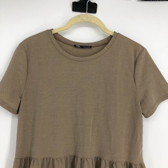 Zara Peplum Short Sleeve Top Khaki Size  S - Picture 10 of 15